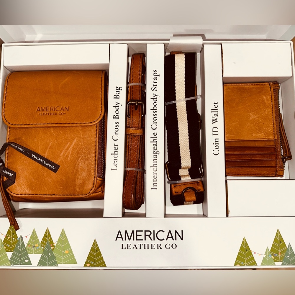 CHRISTMAS GIFT AMERICAN LEATHER CO CROSSBODY, COIN/CARDS WALLET AND TWO STRAPS - Picture 3 of 6